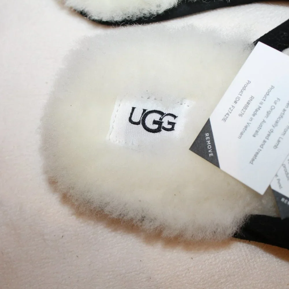 NIB UGG MEN'S LOGO SCUFF SUEDE SHEARLING SLIP ON SLIPPER‎ BLACK GOLD 8